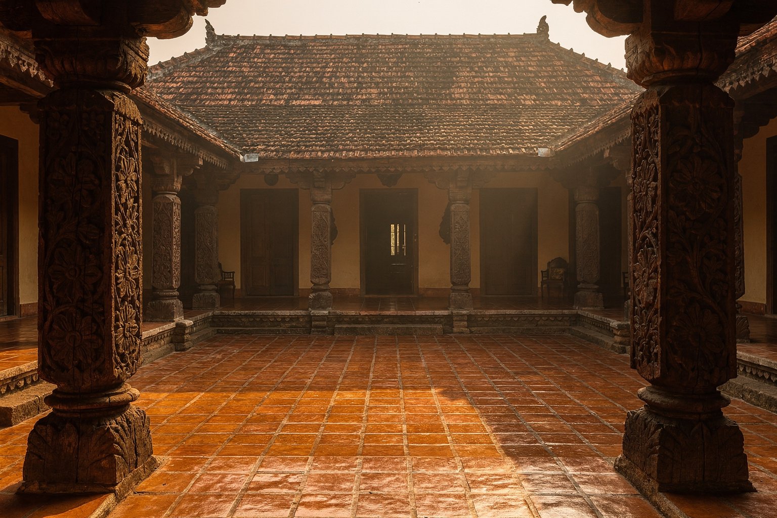 Courtyard of a Chettinad-style mansion (illustrative image)