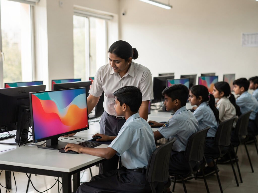 Students working in a school computer laboratory