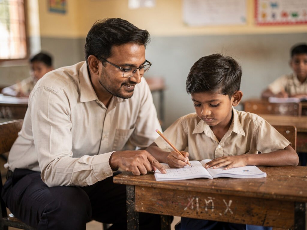 Teacher mentoring a student one-to-one